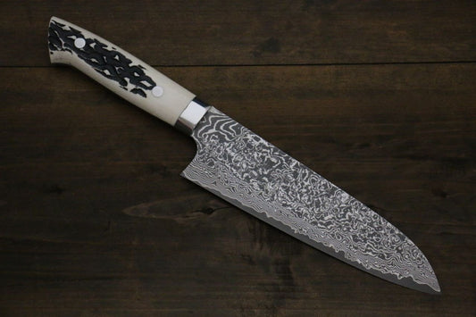 Takeshi Saji R2/SG2 Black Damascus Japanese Santoku Knife with Bone Handle - Japanny - Best Japanese Knife