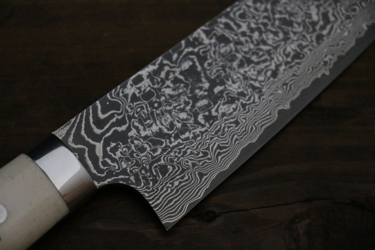 Takeshi Saji R2/SG2 Black Damascus Japanese Santoku Knife with Bone Handle - Japanny - Best Japanese Knife