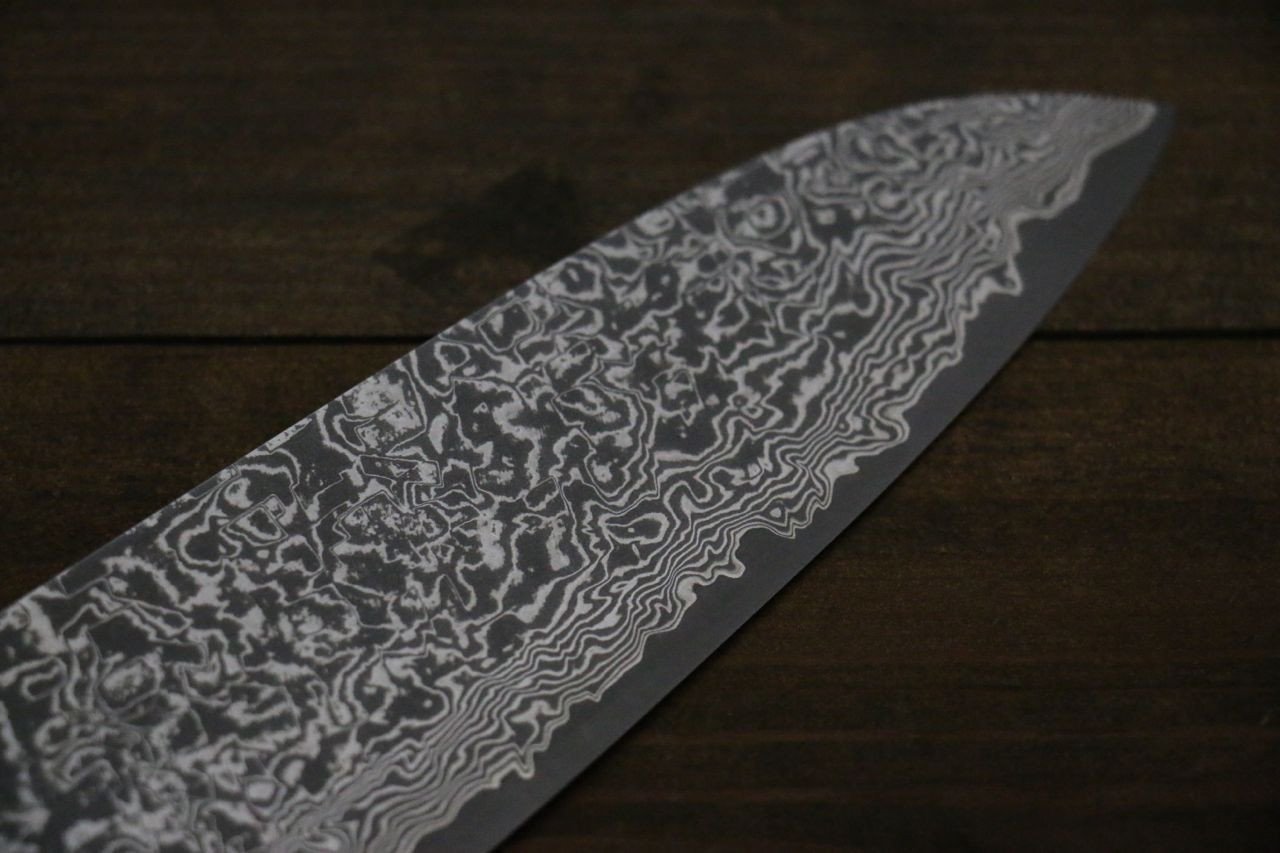 Takeshi Saji R2/SG2 Black Damascus Japanese Santoku Knife with Bone Handle - Japanny - Best Japanese Knife