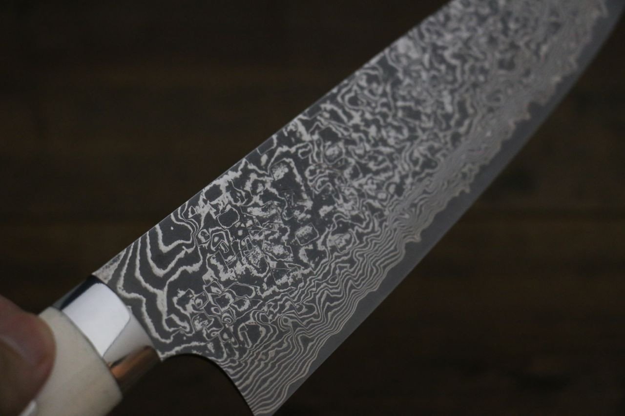 Takeshi Saji R2/SG2 Black Damascus Japanese Santoku Knife with Bone Handle - Japanny - Best Japanese Knife