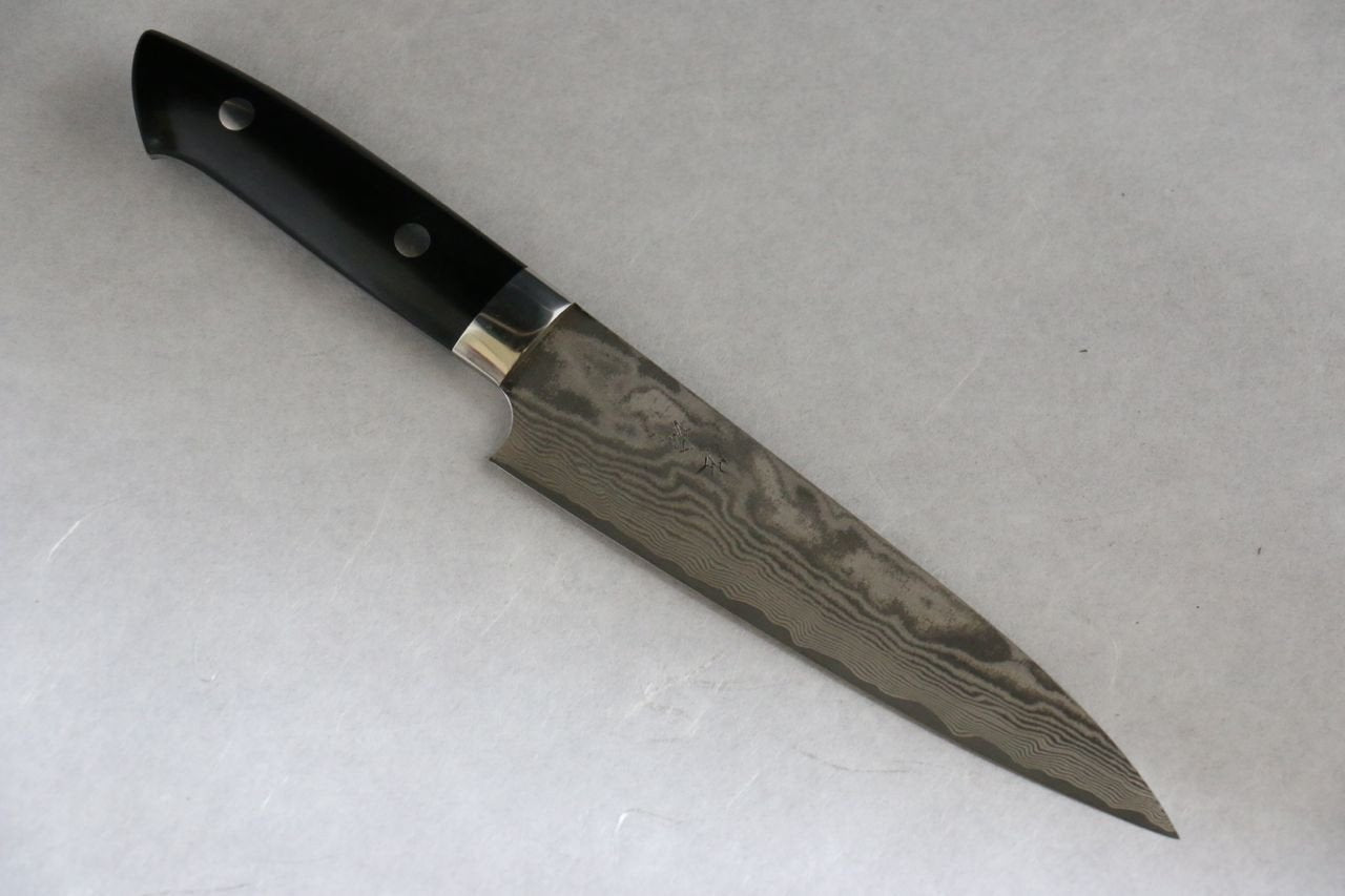 Takeshi Saji VG10 Black Finish Damascus Japanese Petty Chef Knife with Micarta Handle 135mm - Japanny - Best Japanese Knife