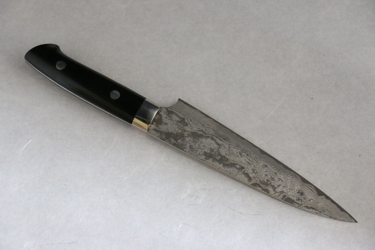 Takeshi Saji VG10 Black Finish Damascus Japanese Petty Chef Knife with Micarta Handle 135mm - Japanny - Best Japanese Knife