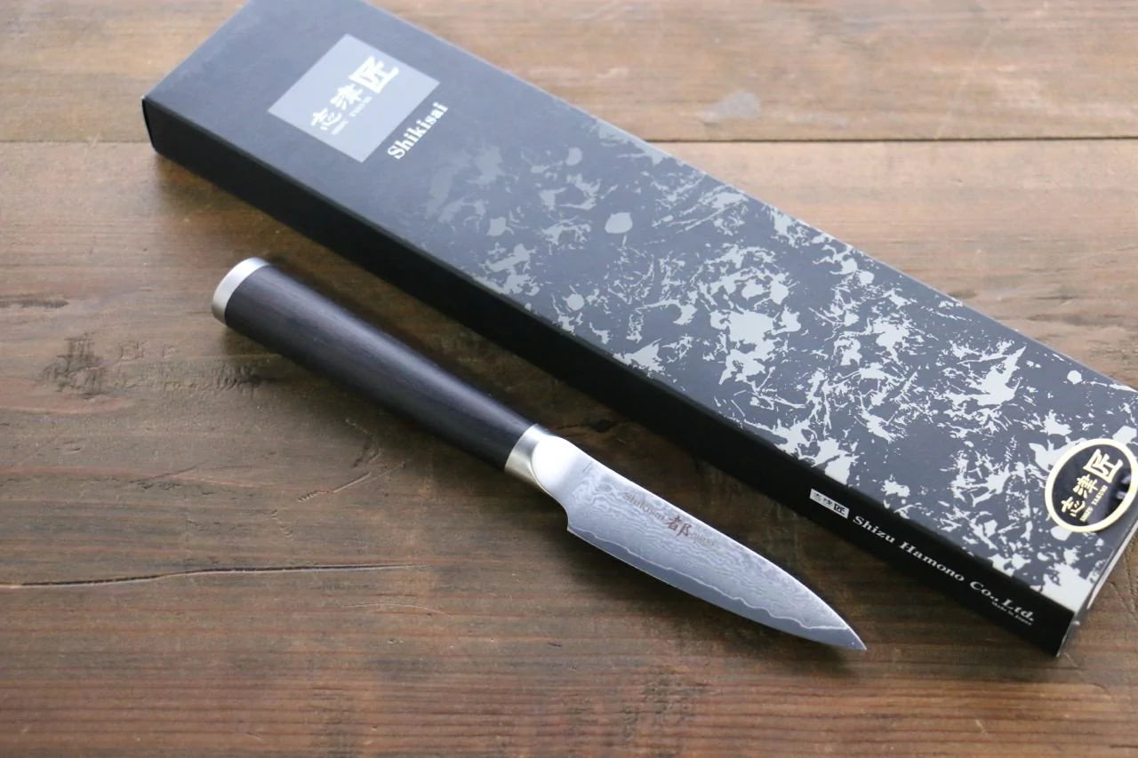 Miyako Marke AUS8 33-lagiger Damaststahl. Spezialisierter Schäler, japanisches Messer 85 mm