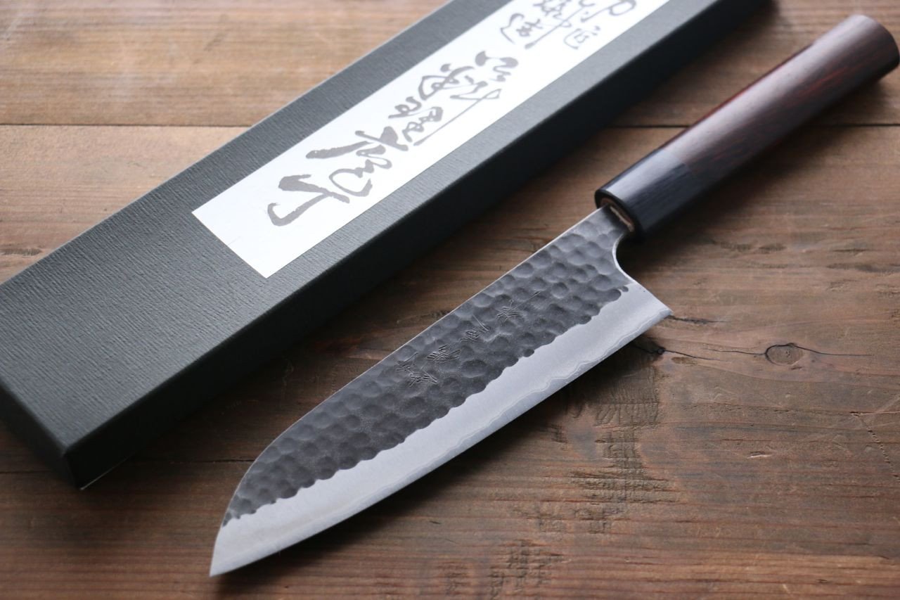 Katsushige Anryu 3 Layer Cladding Blue Super Core Hammerd Japanese Chef's Santoku Knife 165mm - Japanny - Best Japanese Knife