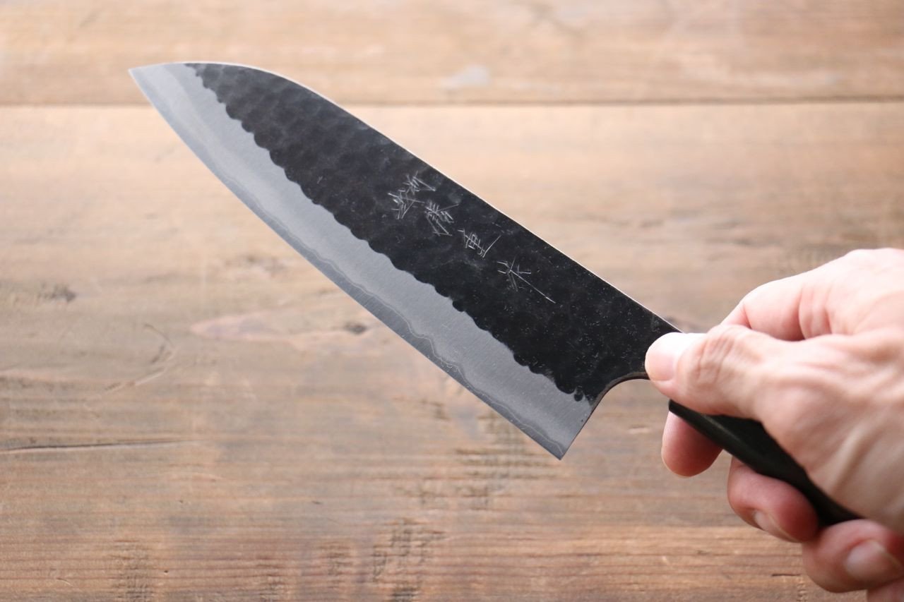 Katsushige Anryu 3 Layer Cladding Blue Super Core Hammerd Japanese Chef's Santoku Knife 165mm - Japanny - Best Japanese Knife
