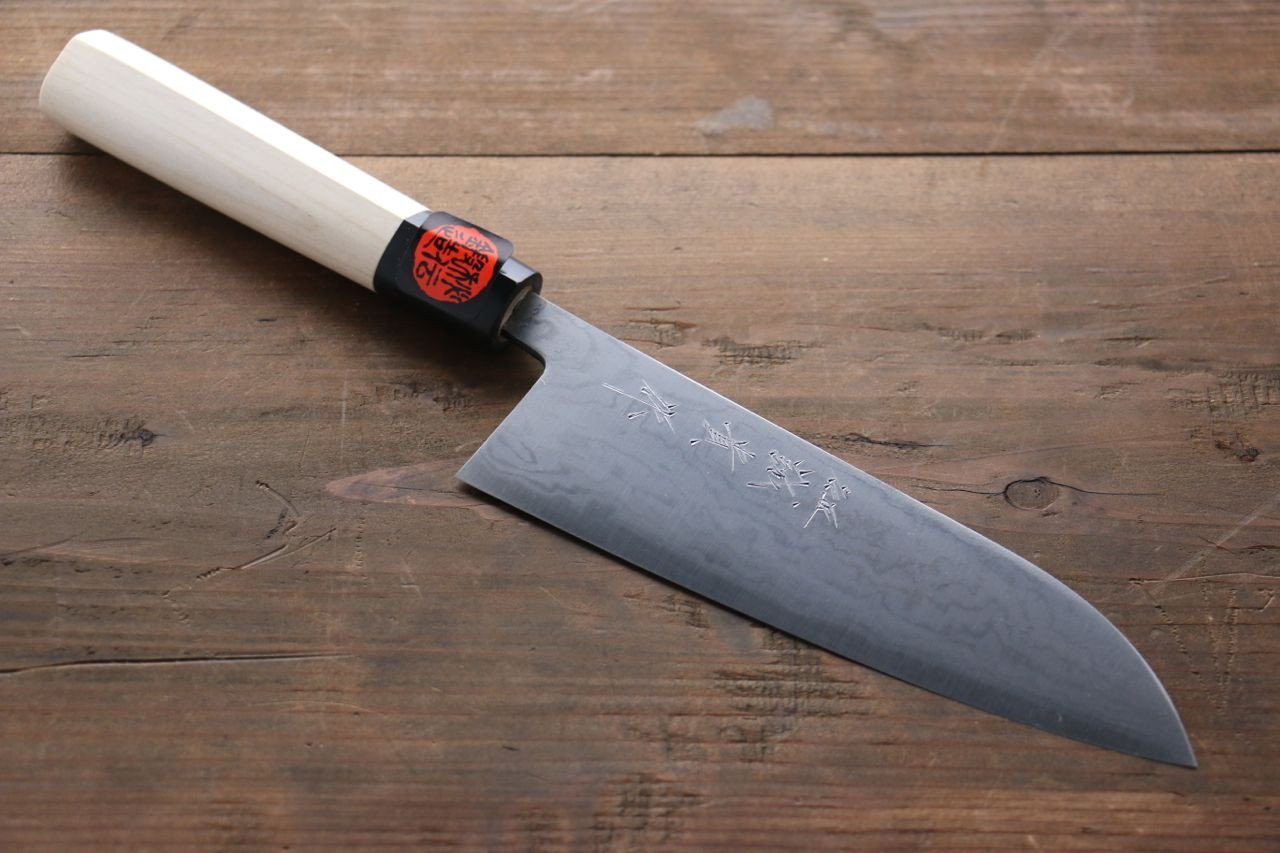 Shigeki Tanaka Blue Steel No.2 17 Layer Damascus Japanese Chef's Santoku Knife 165mm with  Magnolia Handle (ferrule: Water Buffalo) - Japanny - Best Japanese Knife