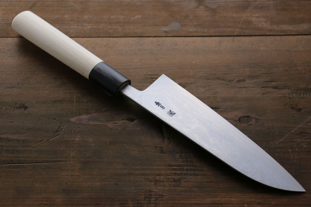 Shigeki Tanaka Blue Steel No.2 17 Layer Damascus Japanese Chef's Santoku Knife 165mm with  Magnolia Handle (ferrule: Water Buffalo) - Japanny - Best Japanese Knife