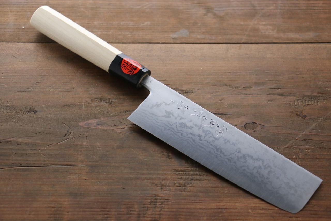 Shigeki Tanaka Blue Steel No.2 17 Layer Damascus Japanese Chef's Nakiri Knife 165mm with Magnolia Handle (ferrule: Water Buffalo) - Japanny - Best Japanese Knife