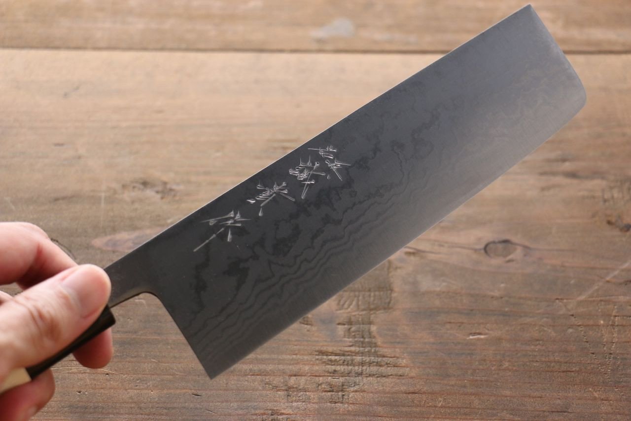 Shigeki Tanaka Blue Steel No.2 17 Layer Damascus Japanese Chef's Nakiri Knife 165mm with Magnolia Handle (ferrule: Water Buffalo) - Japanny - Best Japanese Knife