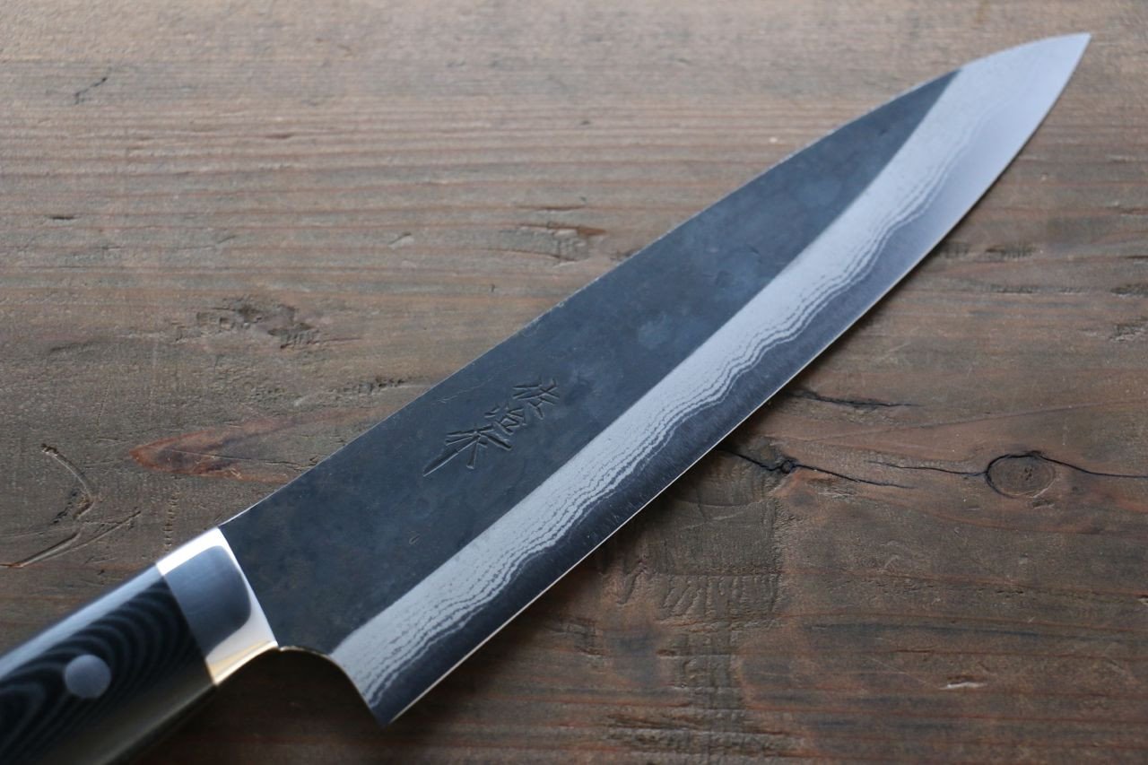 Takeshi Saji Blue Super Kurouchi Damascus Japanese Chef's Gyuto Knife with Nomura Style Micarta Handle 180mm - Japanny - Best Japanese Knife