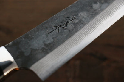 Takeshi Saji Blue Super Kurouchi Damascus Japanese Chef's Gyuto Knife with Nomura Style Micarta Handle 180mm - Japanny - Best Japanese Knife