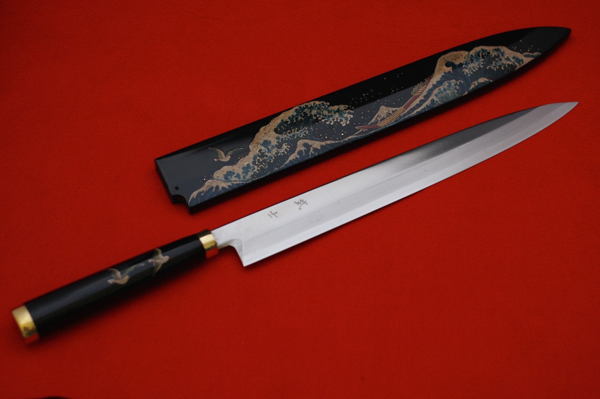 Takeshi Saji VG10 Japanese Yanagiba Chef Knife with Maki-e Art Mt. Fuji & Waves 300mm - Japanny - Best Japanese Knife