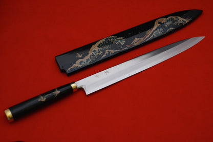 Takeshi Saji VG10 Japanese Yanagiba Chef Knife with Maki-e Art Mt. Fuji & Waves 300mm - Japanny - Best Japanese Knife