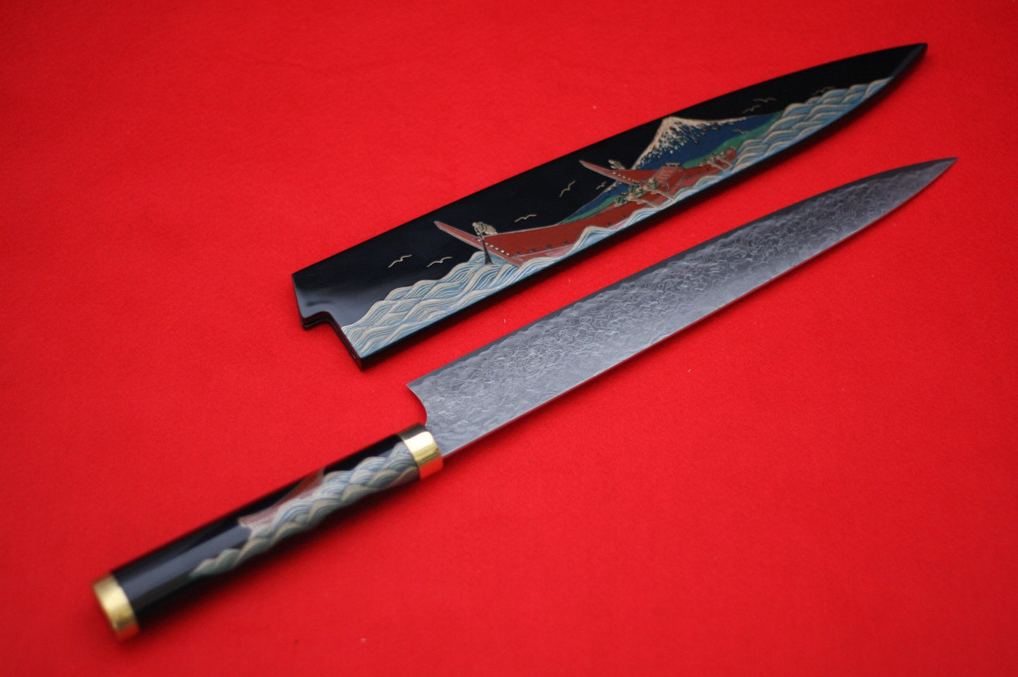 Takeshi Saji R2 Japanese Sujihiki Chef Knife 270mm with Maki-e Art Mt. Fuji & Ship - Japanny - Best Japanese Knife