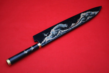 Takeshi Saji R2 Japanese Gyuto Chef Knife with Maki-e Art Mt. Fuji & Waves 300mm - Japanny - Best Japanese Knife