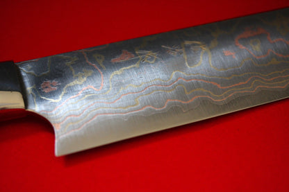 Takeshi Saji Colored Damascus Japanese Gyuto Chef Knife with Maki-e Art Two Japanese Castles 300mm - Japanny - Best Japanese Knife