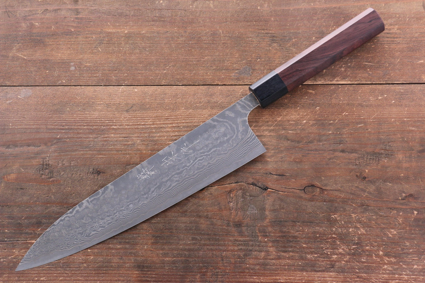 Marke Nao Yamamoto SPG 2 Mehrzweckmesser aus schwarzem Damaststahl, japanisches Gyuto-Messer, 240 mm Griff aus Sandelholz