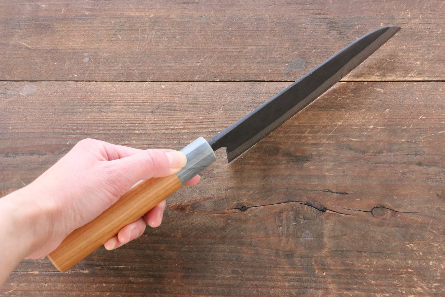 Thương hiệu Nao Yamamoto Thép trắng No.2 Kurouchi Thép Damascus Dao đa năng Santoku dao Nhật 170mm chuôi dao gỗ Anh đào mỹ