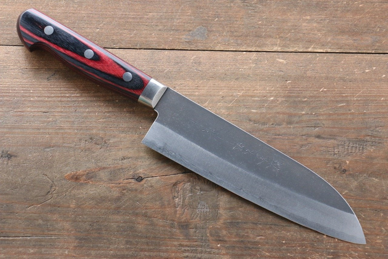 Thương hiệu Yoshimi Kato Thép siêu xanh Kurouchi Dao đa năng Santoku dao Nhật 180mm gỗ ép Chuôi dao