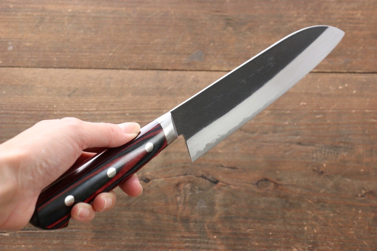 Thương hiệu Yoshimi Kato Thép siêu xanh Kurouchi Dao đa năng Santoku dao Nhật 180mm gỗ ép Chuôi dao