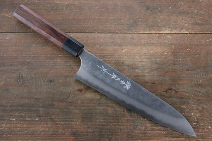 Gyuto-Mehrzweckmesser, handgeschmiedet, japanische Messermarke Yoshimi Kato, supergrüner Stahl, traditionelle japanische Technologie, Nashiji, 210 mm, schwarzes honduranisches Holz