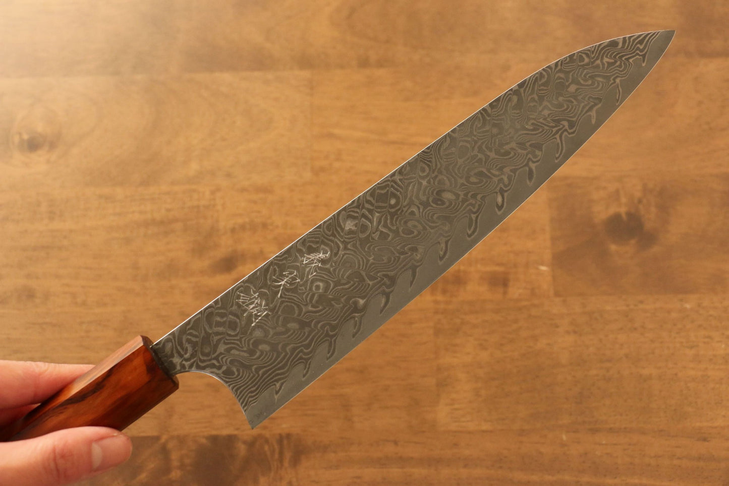 Thương hiệu Yoshimi Kato R2/SG2 Thép Damascus Dao đa năng Gyuto dao Nhật 210mm sơn mài vân gỗ Tuyết TùngChuôi dao