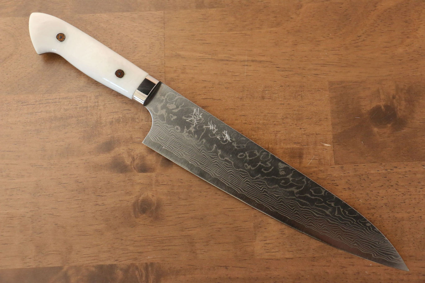 Thương hiệu Yoshimi Kato R2/SG2 Thép Damascus Dao đa năng Gyuto dao Nhật 210mm Nhựa Acrylic TrắngChuôi dao