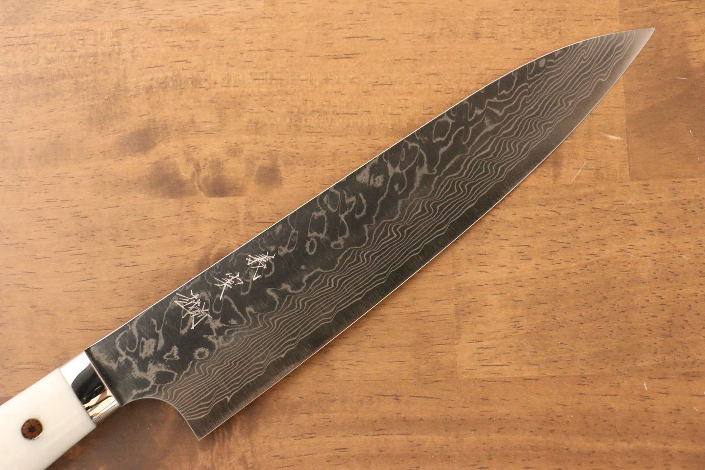 Thương hiệu Yoshimi Kato R2/SG2 Thép Damascus Dao đa năng Gyuto dao Nhật 210mm Nhựa Acrylic TrắngChuôi dao