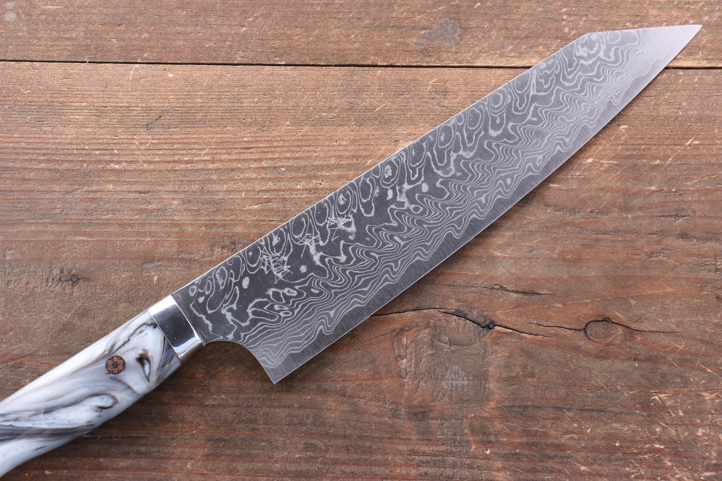 Thương hiệu Yoshimi Kato R2/SG2 Thép Damascus Dao đa năng Gyuto dao Nhật 210mm Acrylic xámChuôi dao