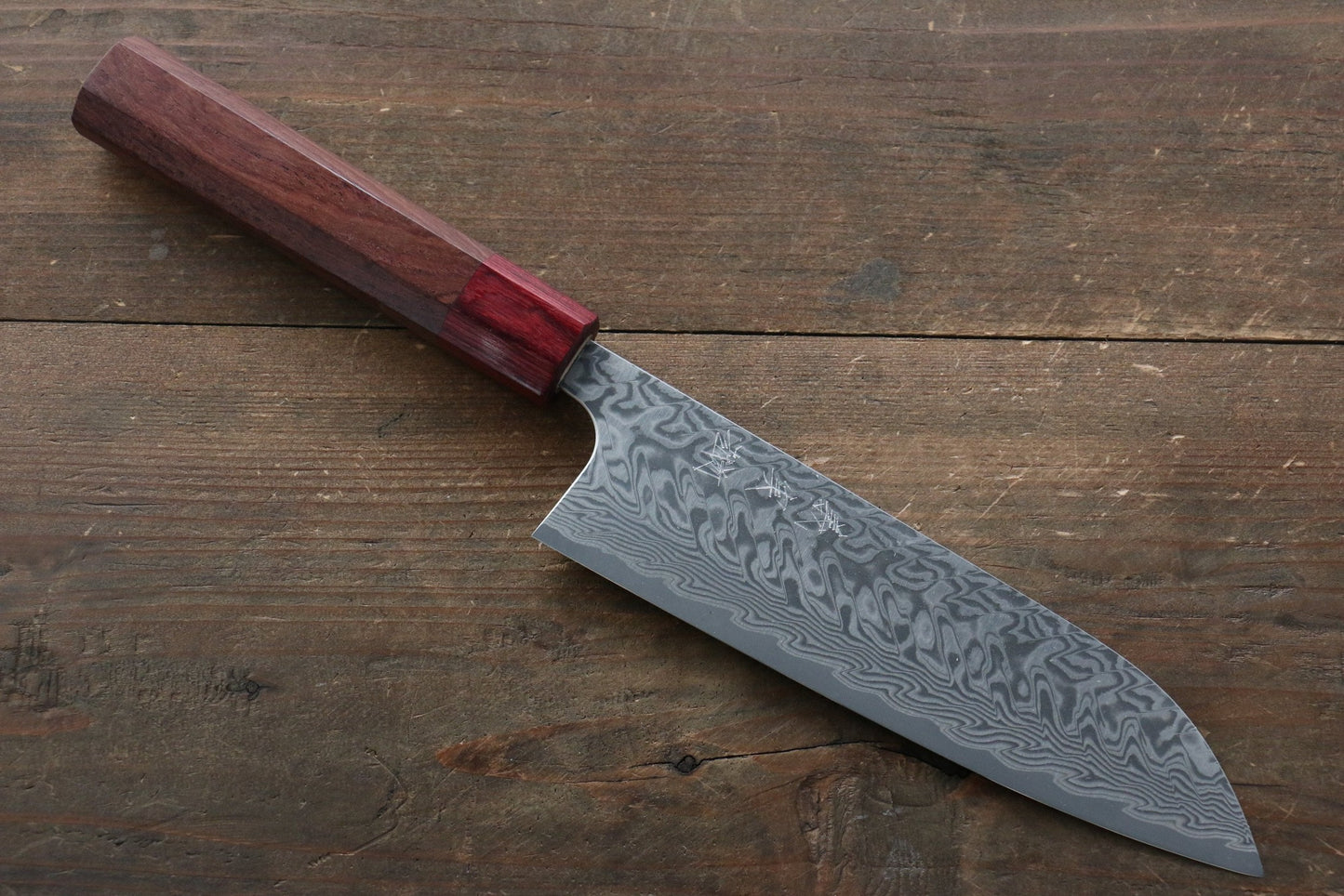 Thương hiệu Yoshimi Kato R2/SG2 Thép Damascus Dao đa năng Santoku dao Nhật 170mm gỗ Honduras đỏChuôi dao