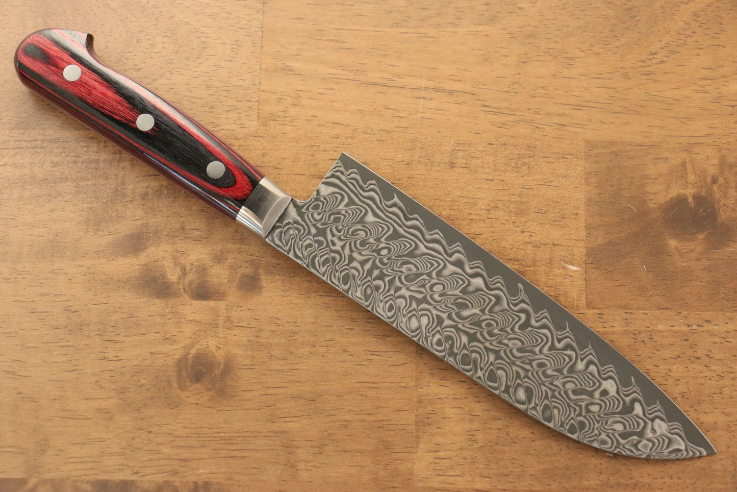 Thương hiệu Yoshimi Kato R2/SG2 Thép Damascus Dao đa năng Santoku dao Nhật 180mm gỗ ép đỏ đenChuôi dao