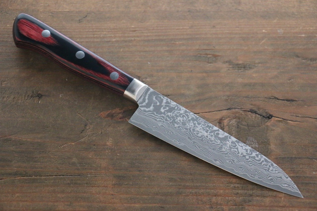 Thương hiệu Yoshimi Kato VG10 Thép Damascus Dao nhỏ đa năng Petty dao Nhật 120mm gỗ ép đỏChuôi dao